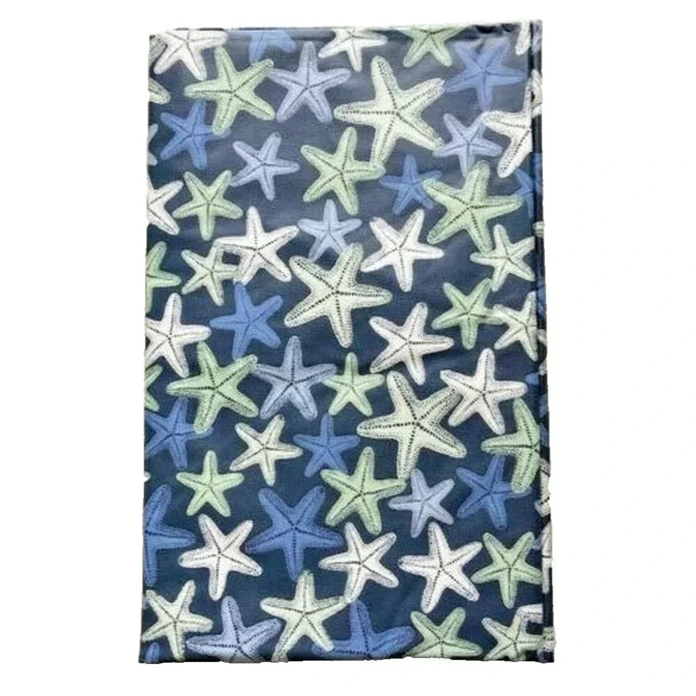 Starfish Flannel Backed Vinyl Tablecloth Summer Beach Nautical Easy Care 60